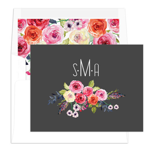 Charcoal Floral Bunch Folded Note Cards